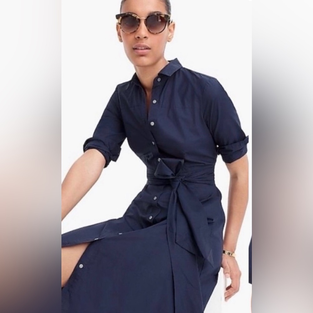 J.Crew Tie Waist Cotton Poplin Shirt Dress Sz 00 | Classic Preppy Chic Summer
